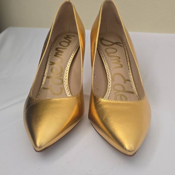 Sam Edelman Hazel Point Toe Pump Gold Distressed Leather, Sz 8M, NIB - Picture 2 of 9